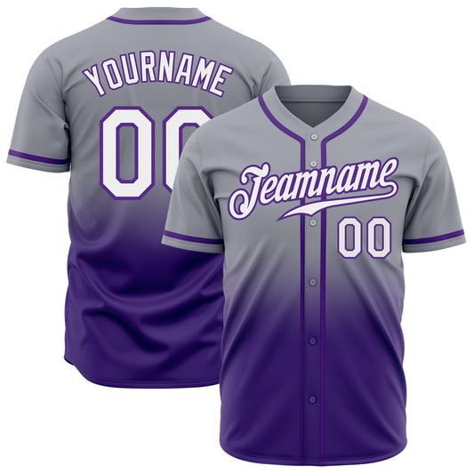 Custom Gray White-Purple Authentic Fade Fashion Baseball Jersey - Main View