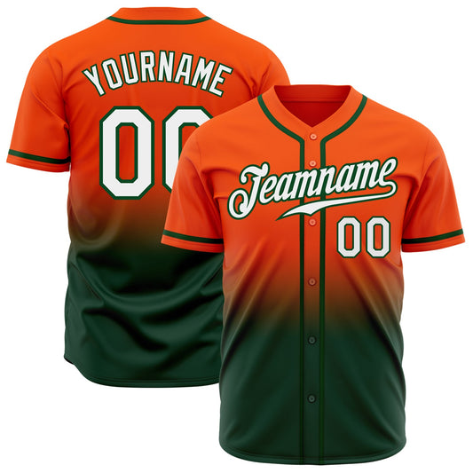 Custom Orange White-Green Authentic Fade Fashion Baseball Jersey - Main View