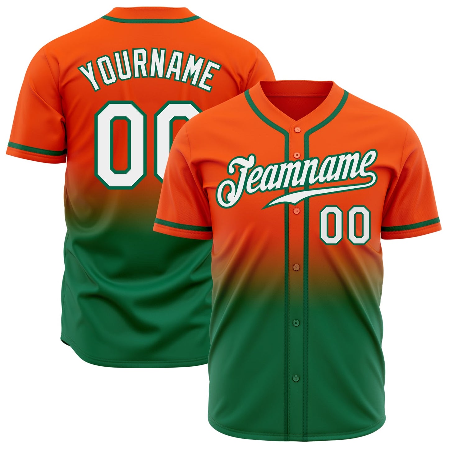 Custom Orange White-Kelly Green Authentic Fade Fashion Baseball Jersey - Main View