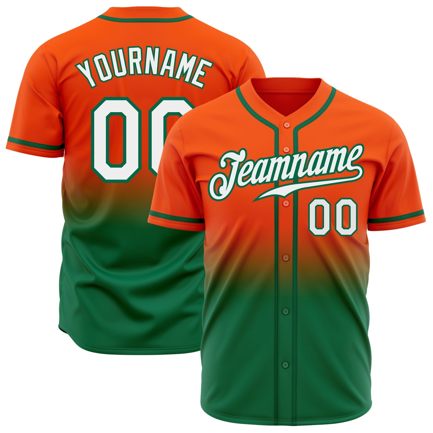 Custom Orange White-Kelly Green Authentic Fade Fashion Baseball Jersey - Main View
