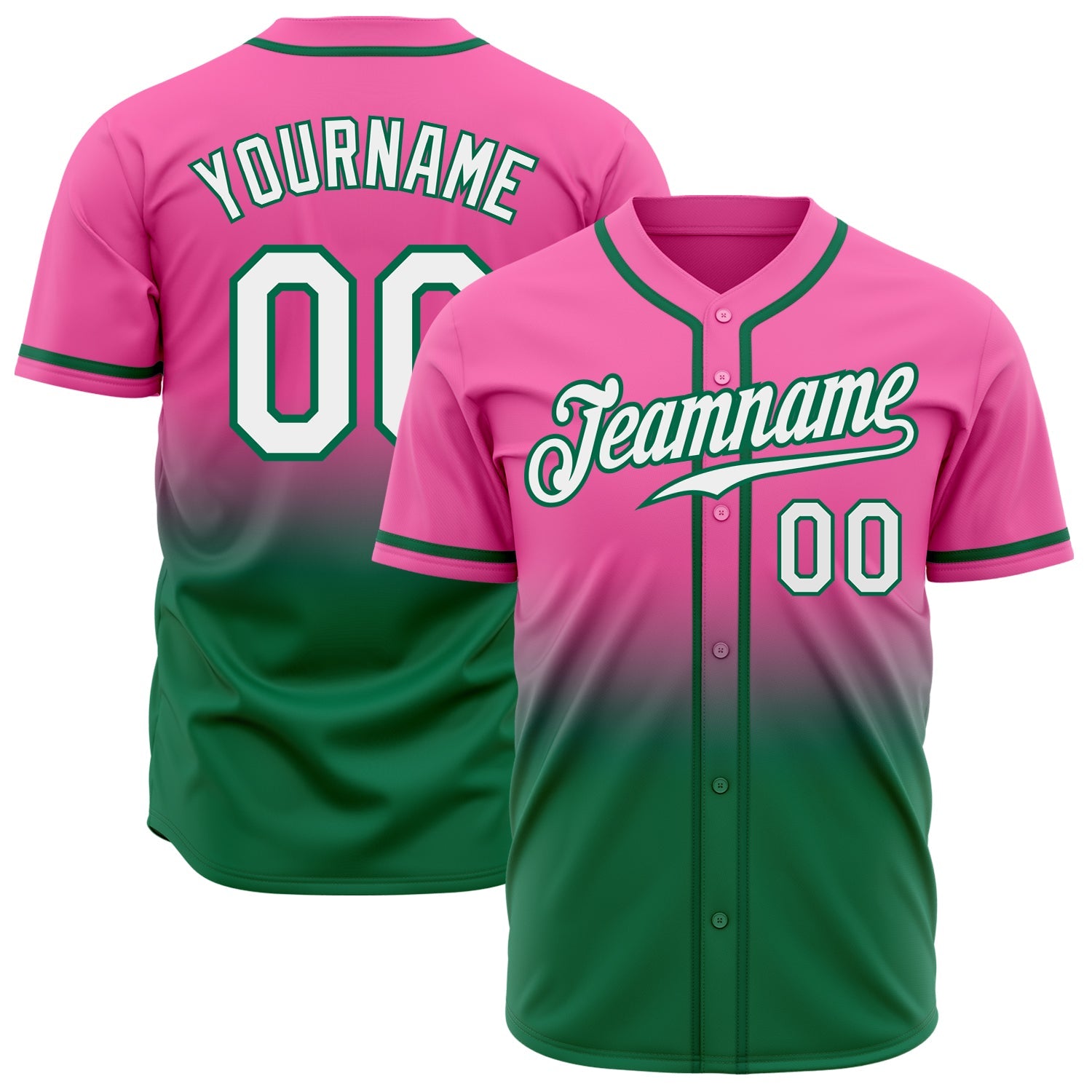 Custom Pink White-Kelly Green Authentic Fade Fashion Baseball Jersey - Main View