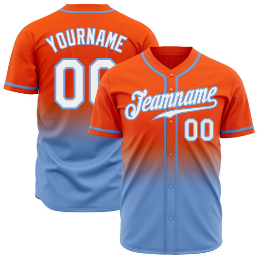 Custom Orange White-Light Blue Authentic Fade Fashion Baseball Jersey - Main View
