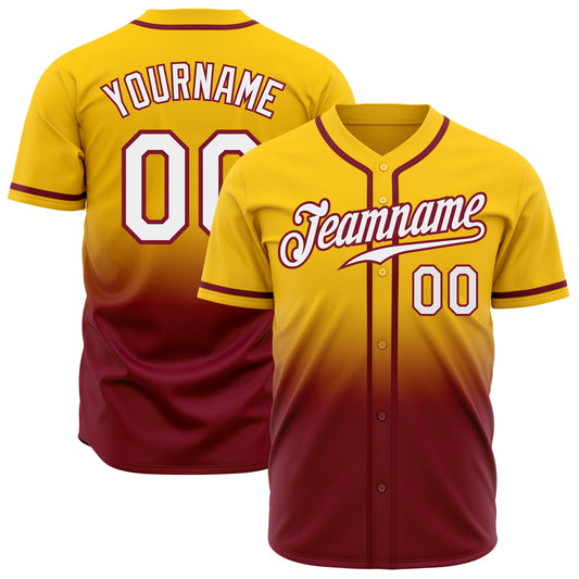 Custom Yellow White-Crimson Authentic Fade Fashion Baseball Jersey - Main View