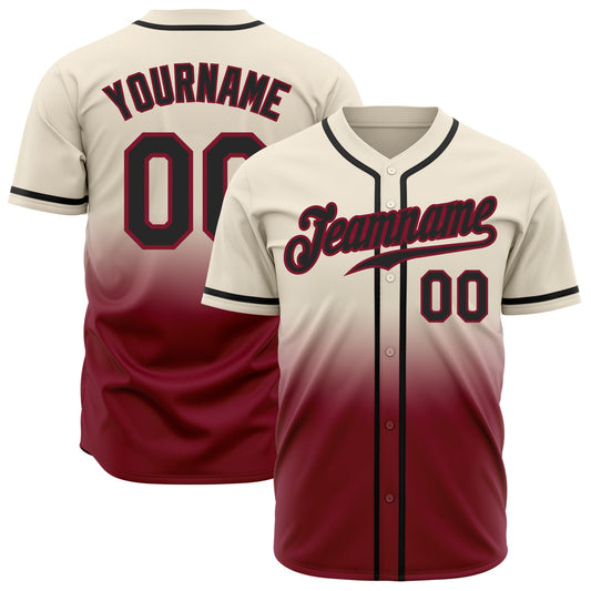 Custom Cream Black-Crimson Authentic Fade Fashion Baseball Jersey - Main View