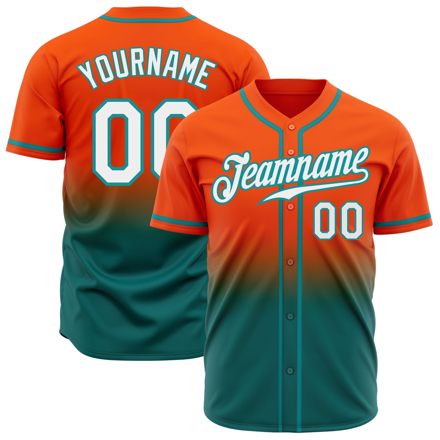 Custom Orange White-Teal Authentic Fade Fashion Baseball Jersey - Main View