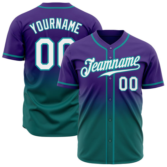 Custom Purple White-Teal Authentic Fade Fashion Baseball Jersey - Main View