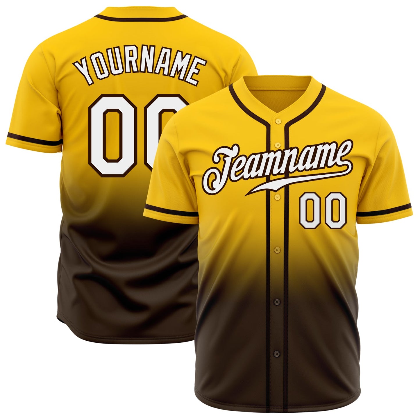 Custom Yellow White-Brown Authentic Fade Fashion Baseball Jersey - Main View