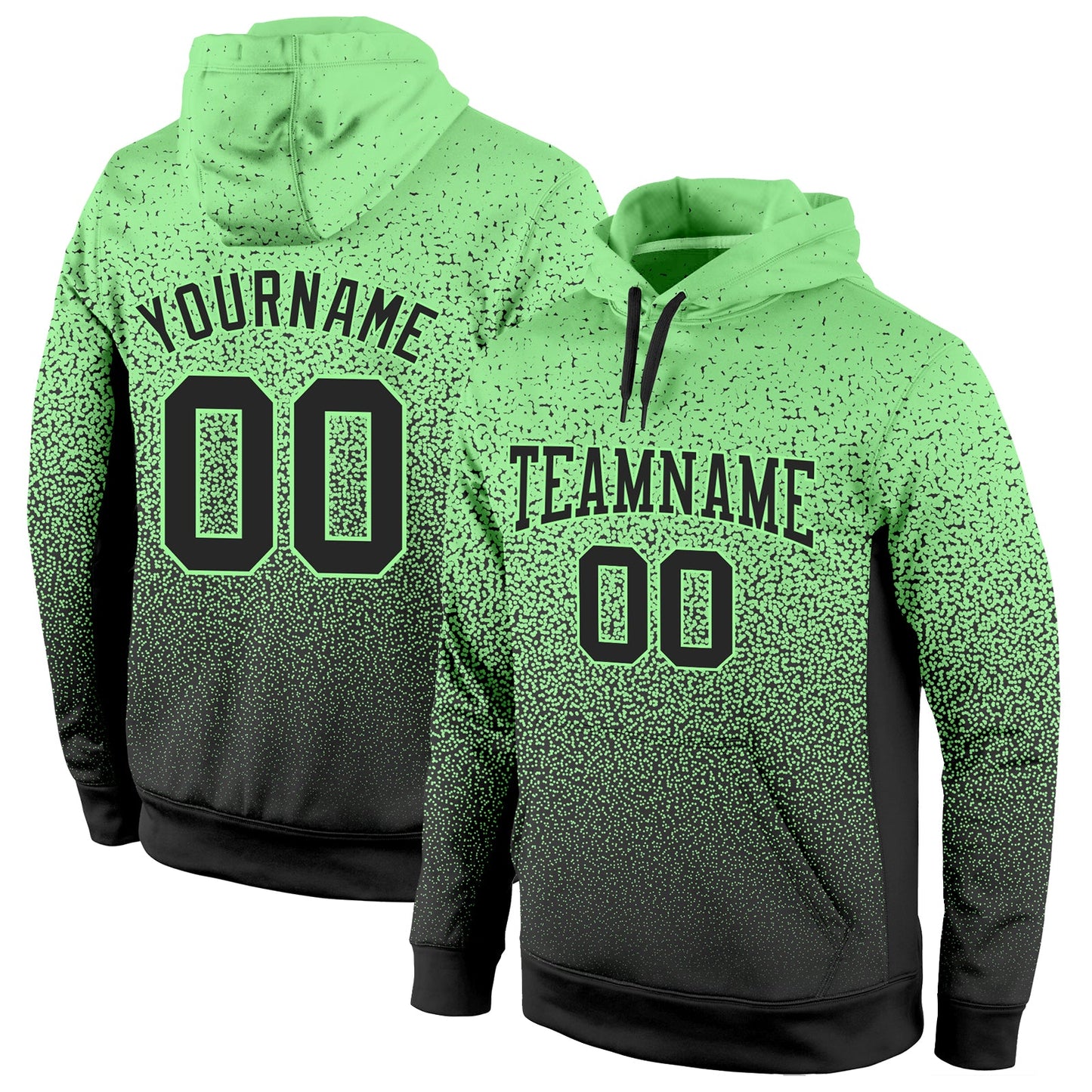 Custom Stitched Pea Green Black Fade Fashion Sports Pullover Sweatshirt Hoodie - Main View