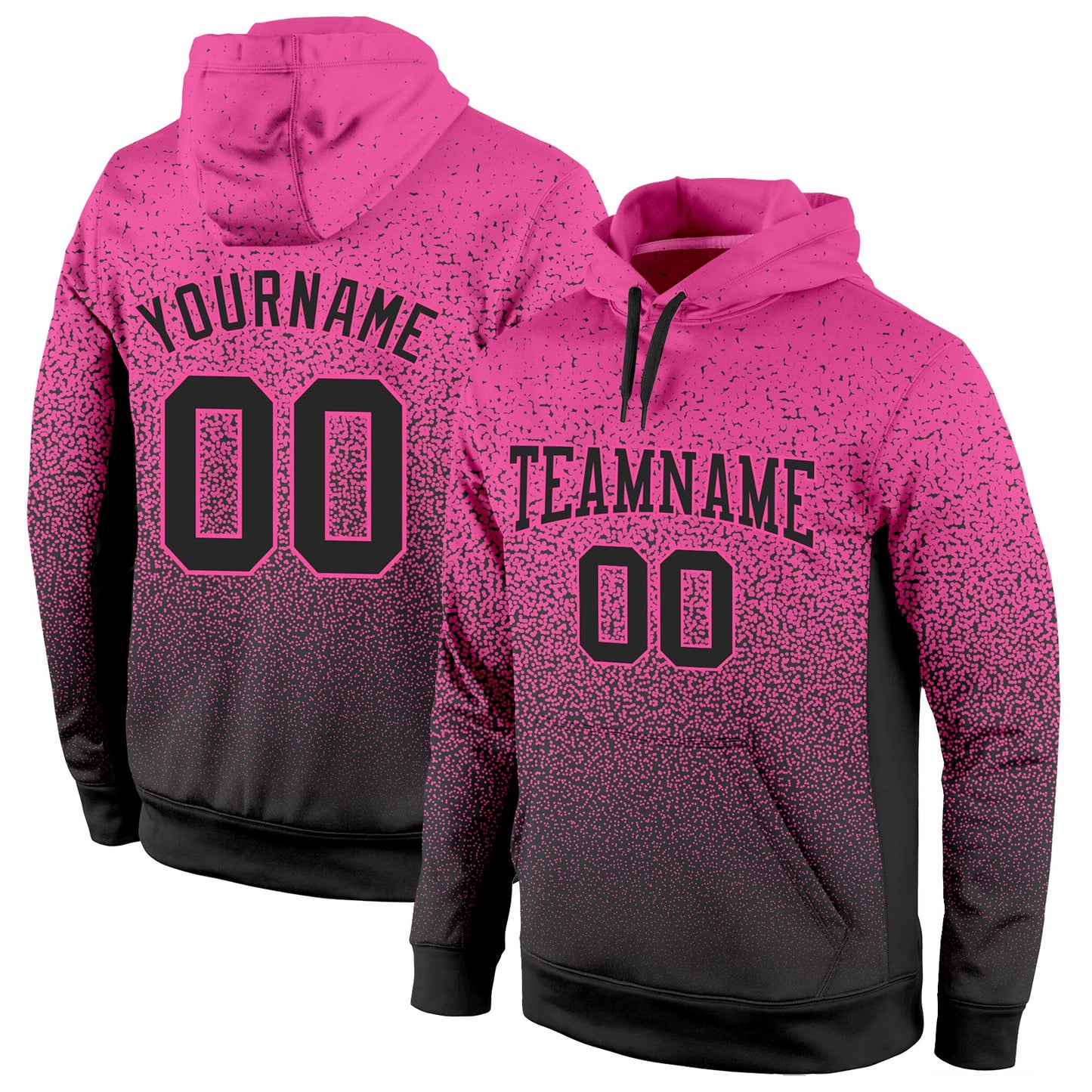 Custom Stitched Pink Black Fade Fashion Sports Pullover Sweatshirt Hoodie - Main View