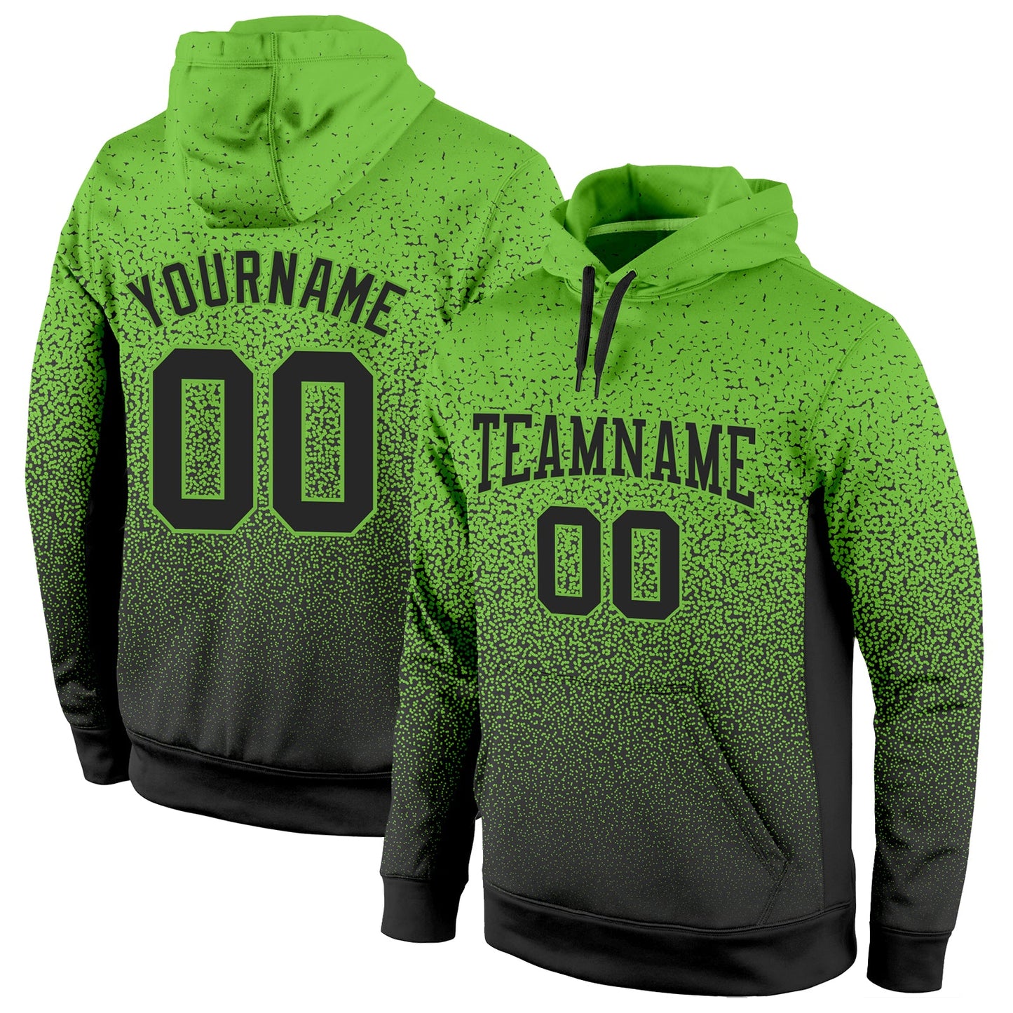 Custom Stitched Neon Green Black Fade Fashion Sports Pullover Sweatshirt Hoodie - Main View