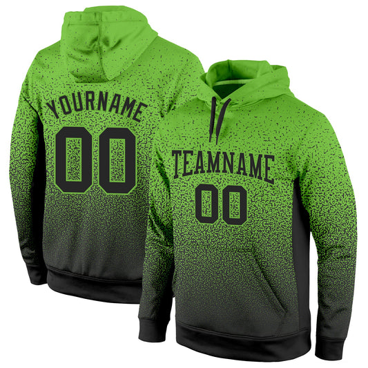 Custom Stitched Neon Green Black Fade Fashion Sports Pullover Sweatshirt Hoodie - Main View