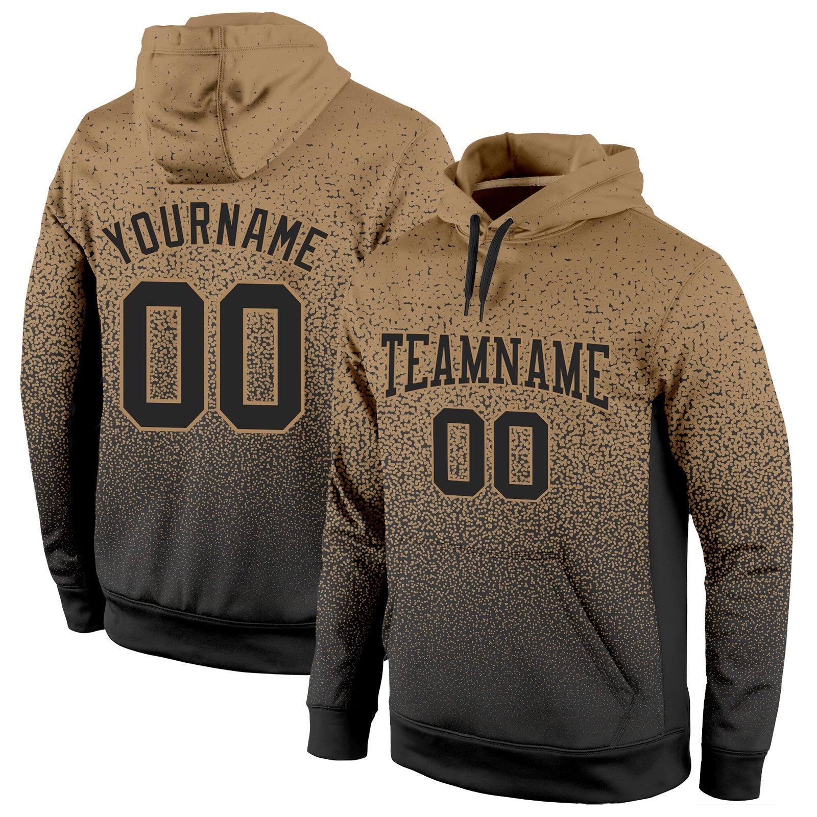 Custom Stitched Old Gold Black Fade Fashion Sports Pullover Sweatshirt Hoodie - Main View