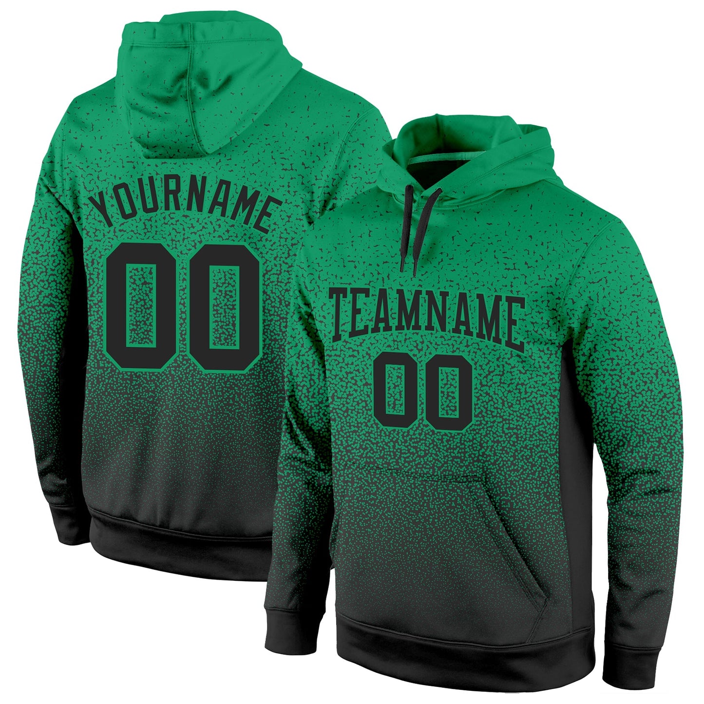Custom Stitched Kelly Green Black Fade Fashion Sports Pullover Sweatshirt Hoodie - Main View