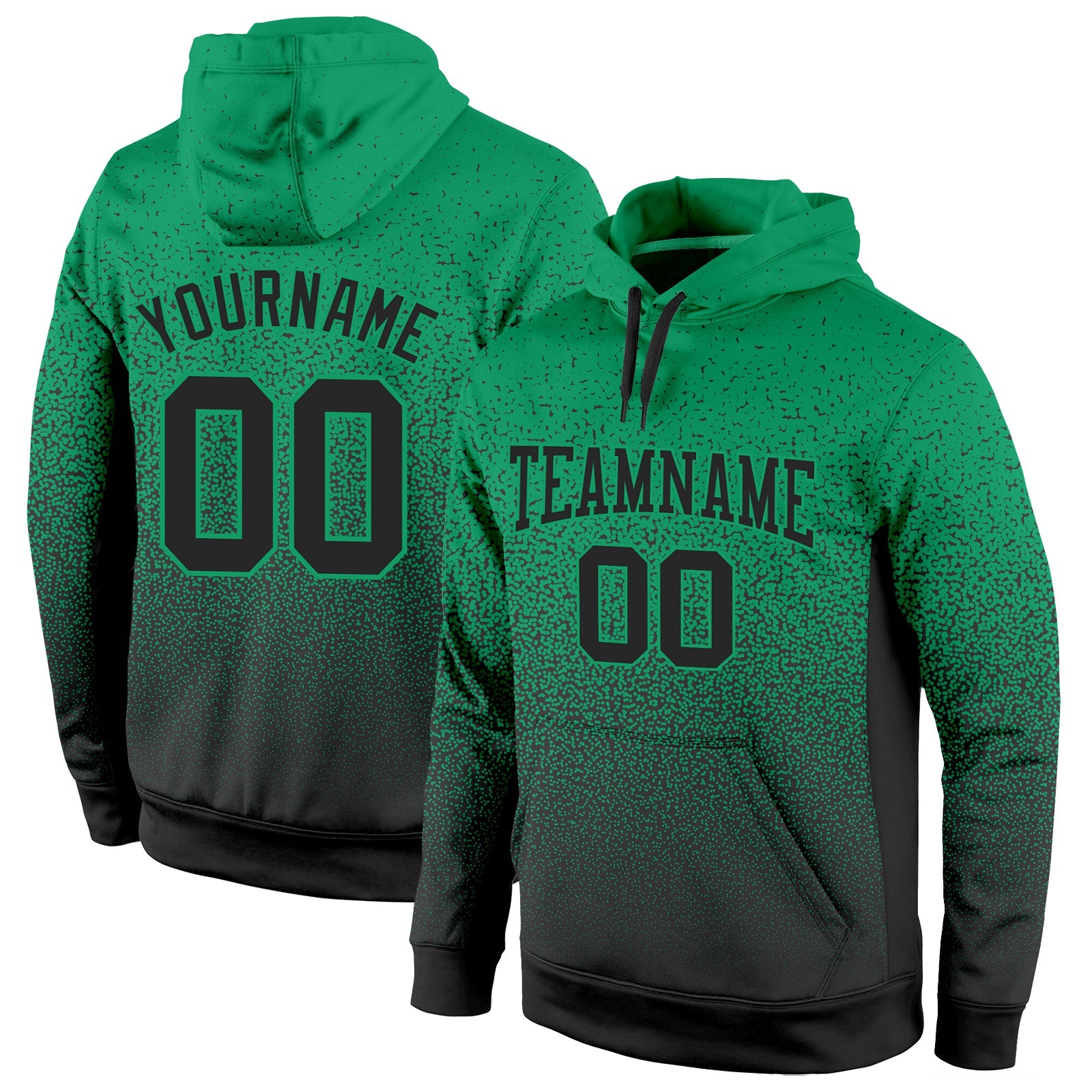 Custom Stitched Kelly Green Black Fade Fashion Sports Pullover Sweatshirt Hoodie - Main View