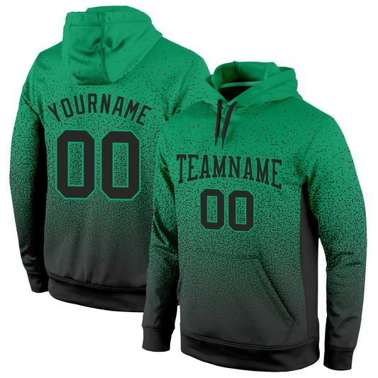 Custom Stitched Kelly Green Black Fade Fashion Sports Pullover Sweatshirt Hoodie - Main View