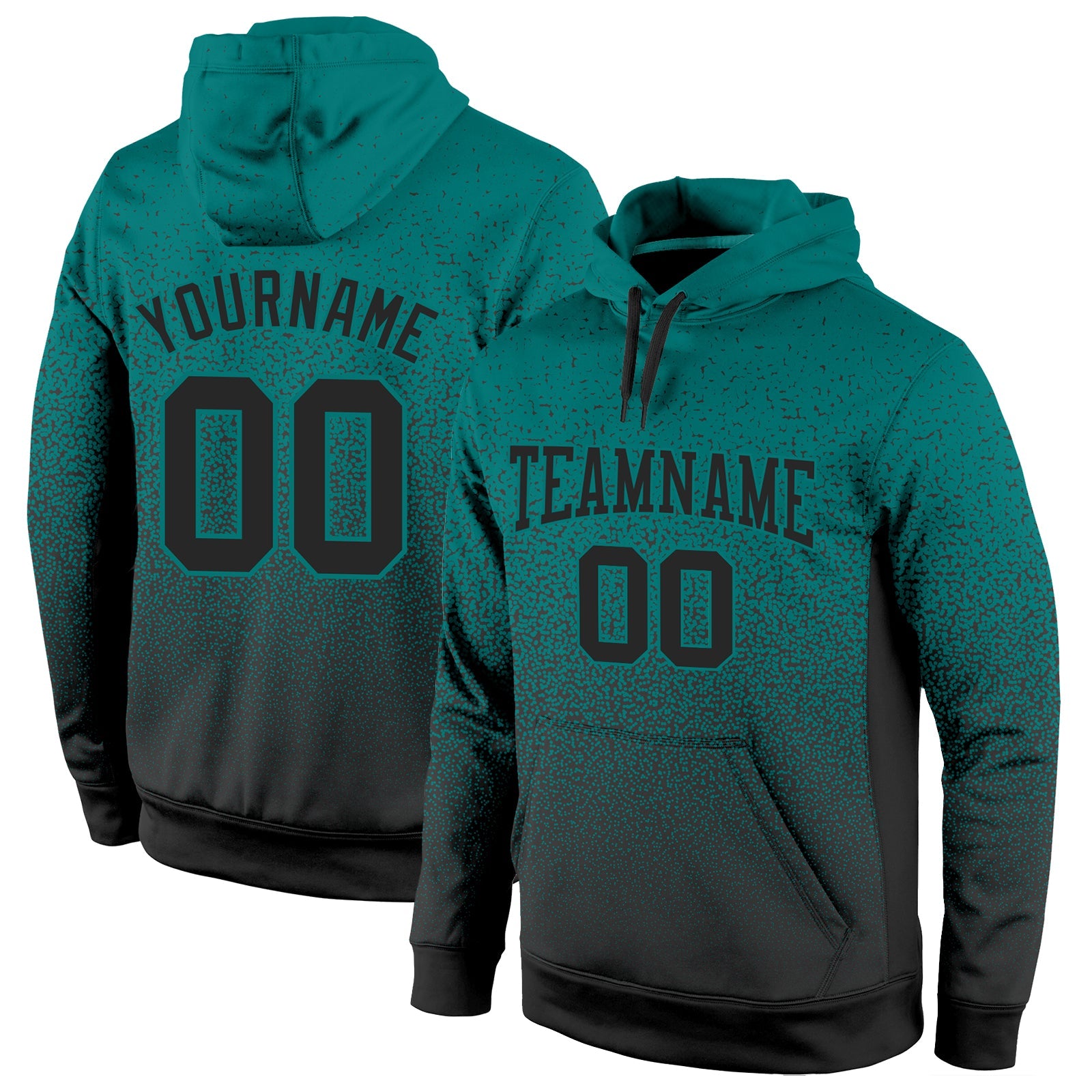 Custom Stitched Aqua Black Fade Fashion Sports Pullover Sweatshirt Hoodie - Main View