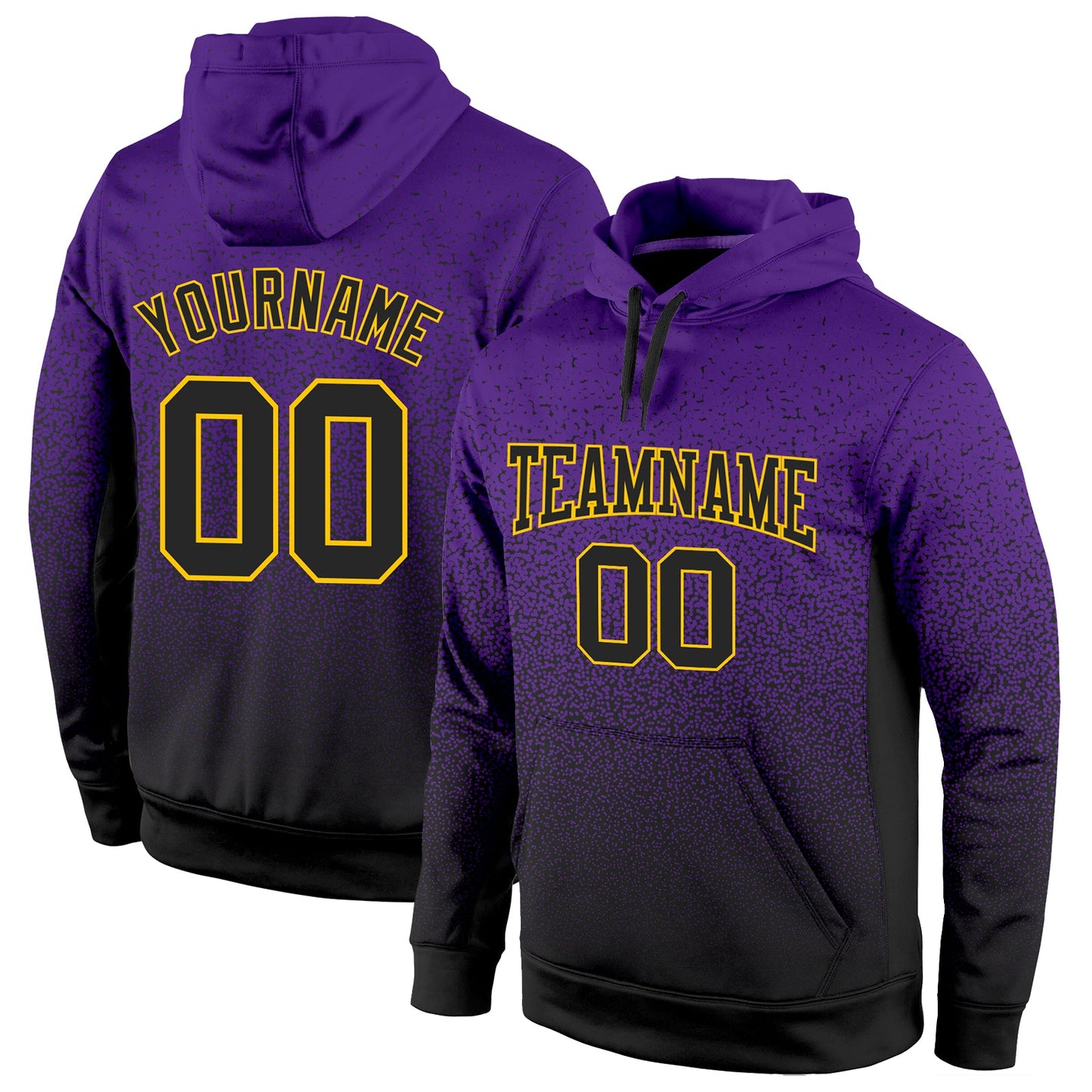 Custom Stitched Purple Black-Gold Fade Fashion Sports Pullover Sweatshirt Hoodie - Main View