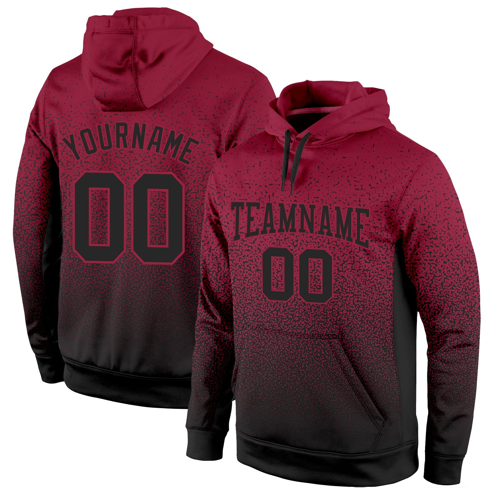 Custom Stitched Cardinal Black Fade Fashion Sports Pullover Sweatshirt Hoodie - Main View