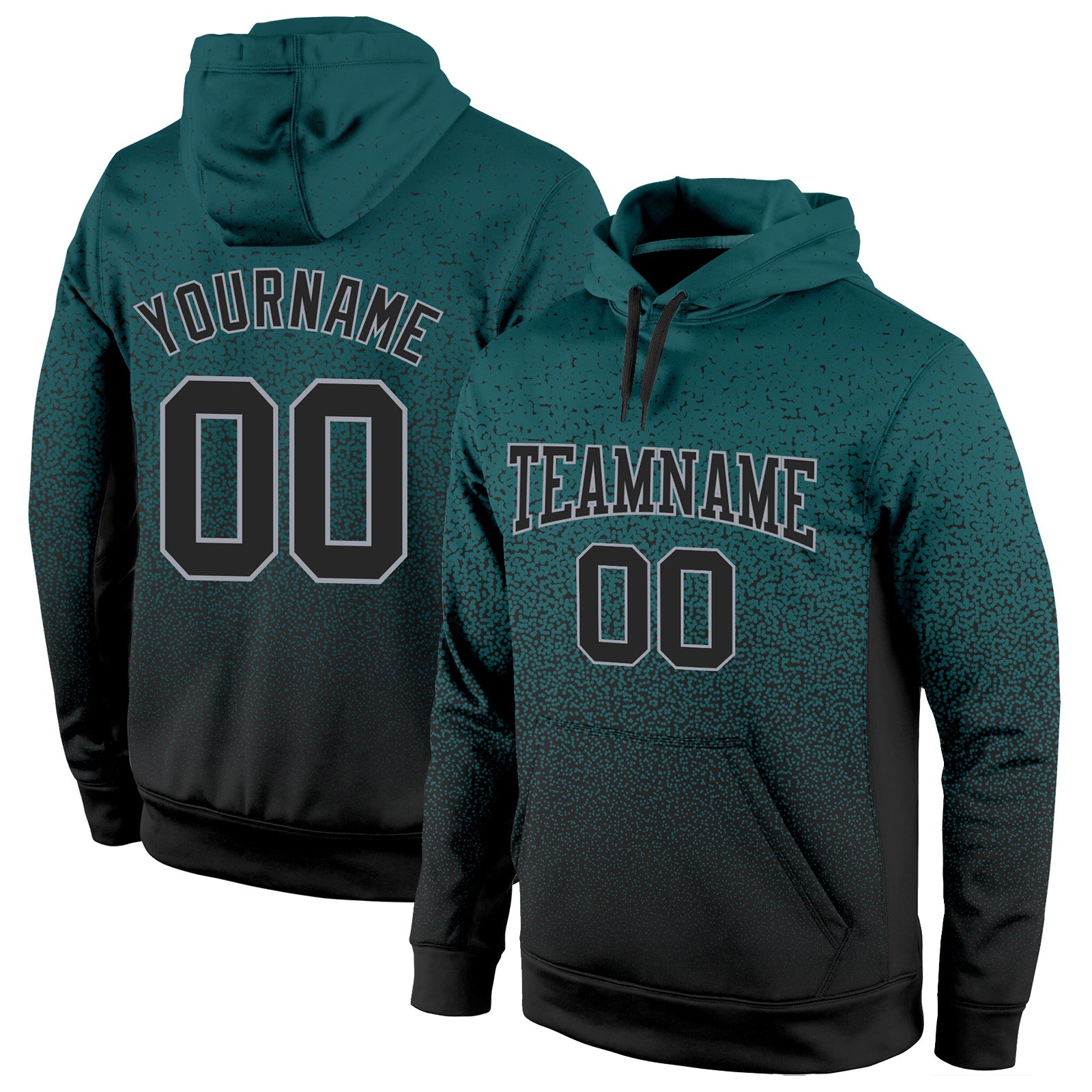 Custom Stitched Midnight Green Black-Gray Fade Fashion Sports Pullover Sweatshirt Hoodie - Main View