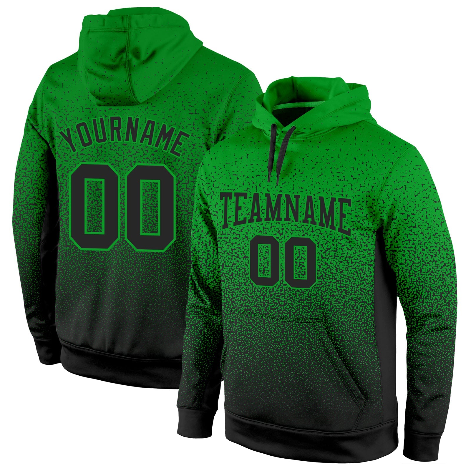 Custom Stitched Grass Green Black Fade Fashion Sports Pullover Sweatshirt Hoodie - Main View
