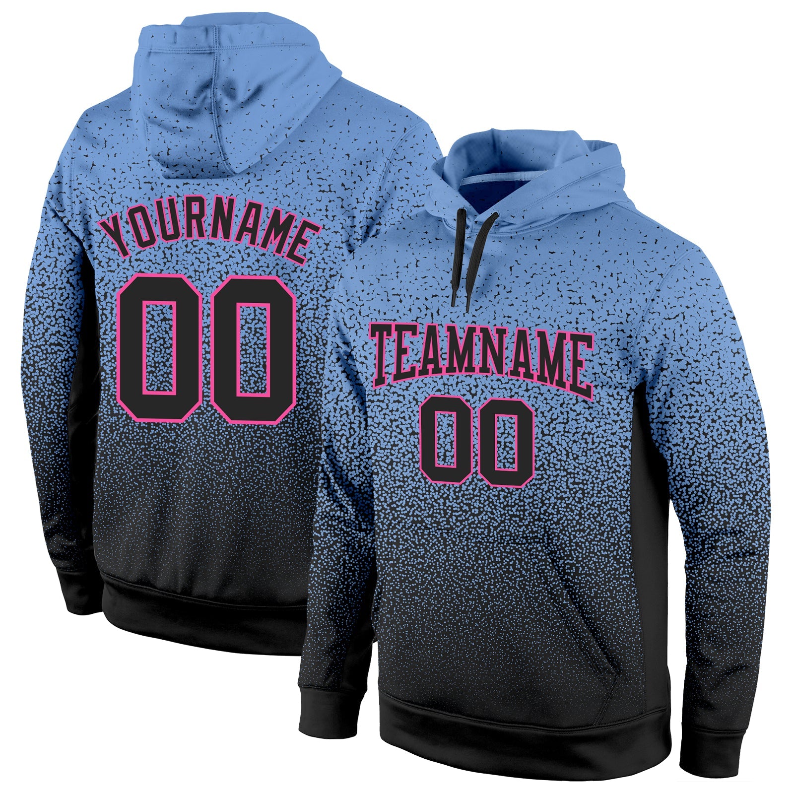 Custom Stitched Light Blue Black-Pink Fade Fashion Sports Pullover Sweatshirt Hoodie - Main View