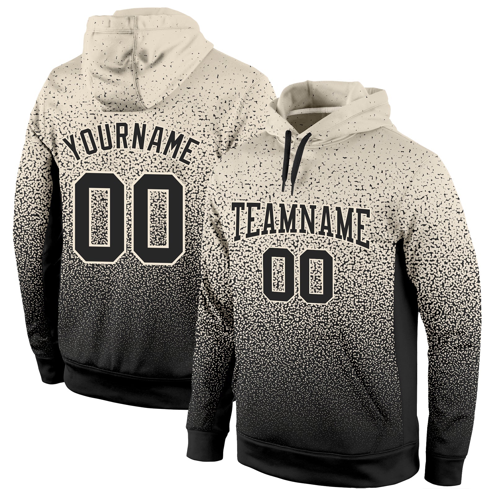 Custom Stitched Cream Black Fade Fashion Sports Pullover Sweatshirt Hoodie - Main View