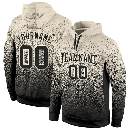 Custom Stitched Cream Black Fade Fashion Sports Pullover Sweatshirt Hoodie - Main View