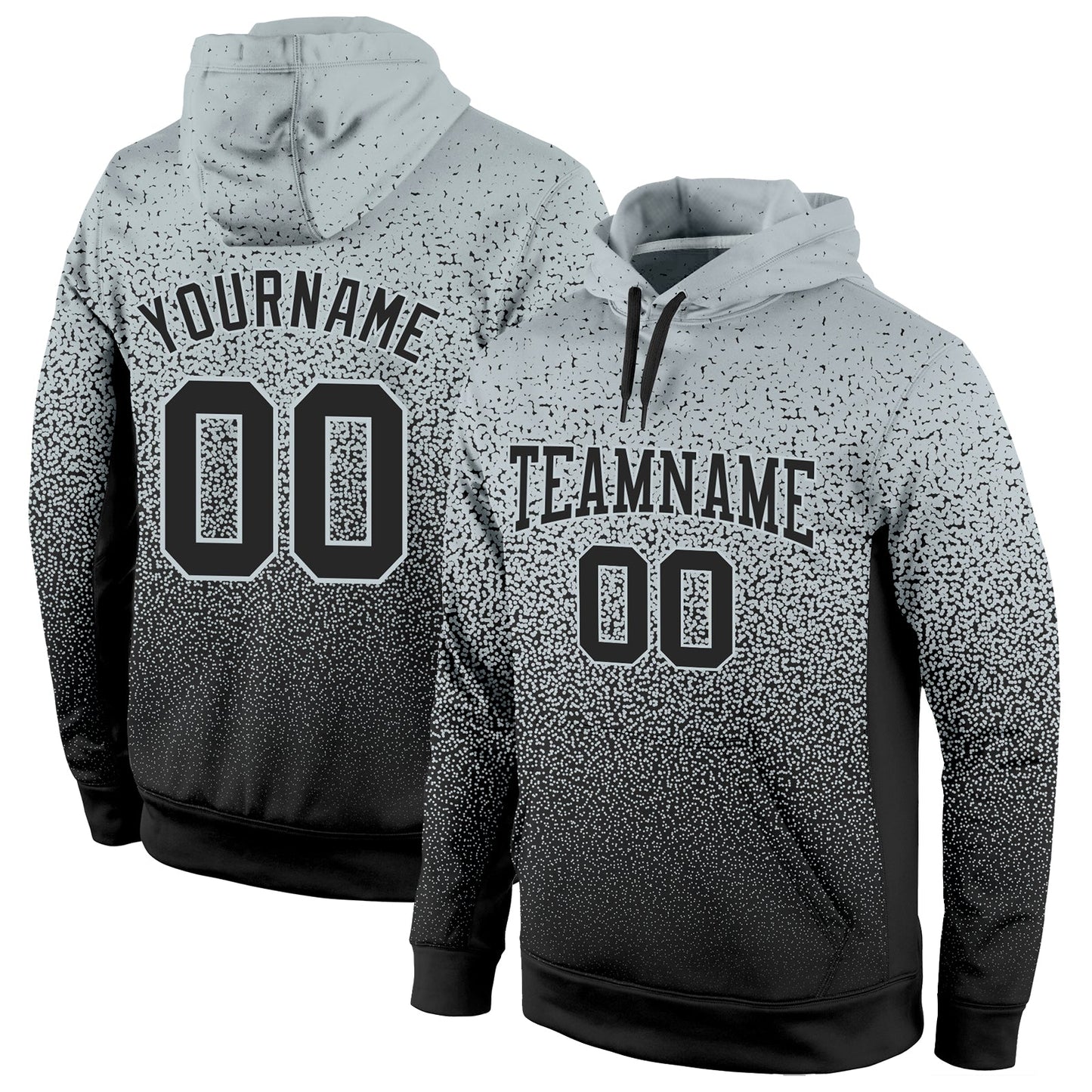 Custom Stitched Silver Black Fade Fashion Sports Pullover Sweatshirt Hoodie - Main View