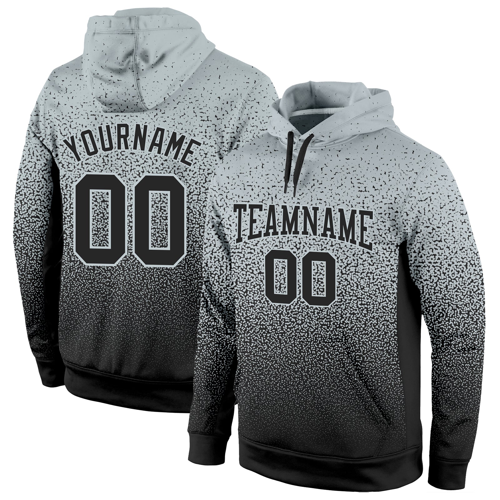 Custom Stitched Silver Black Fade Fashion Sports Pullover Sweatshirt Hoodie - Main View