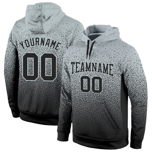 Custom Stitched Silver Black Fade Fashion Sports Pullover Sweatshirt Hoodie - Main View
