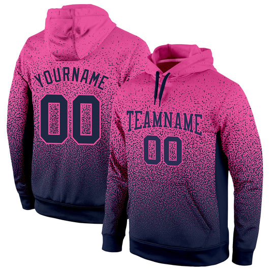Custom Stitched Pink Navy Fade Fashion Sports Pullover Sweatshirt Hoodie - Main View