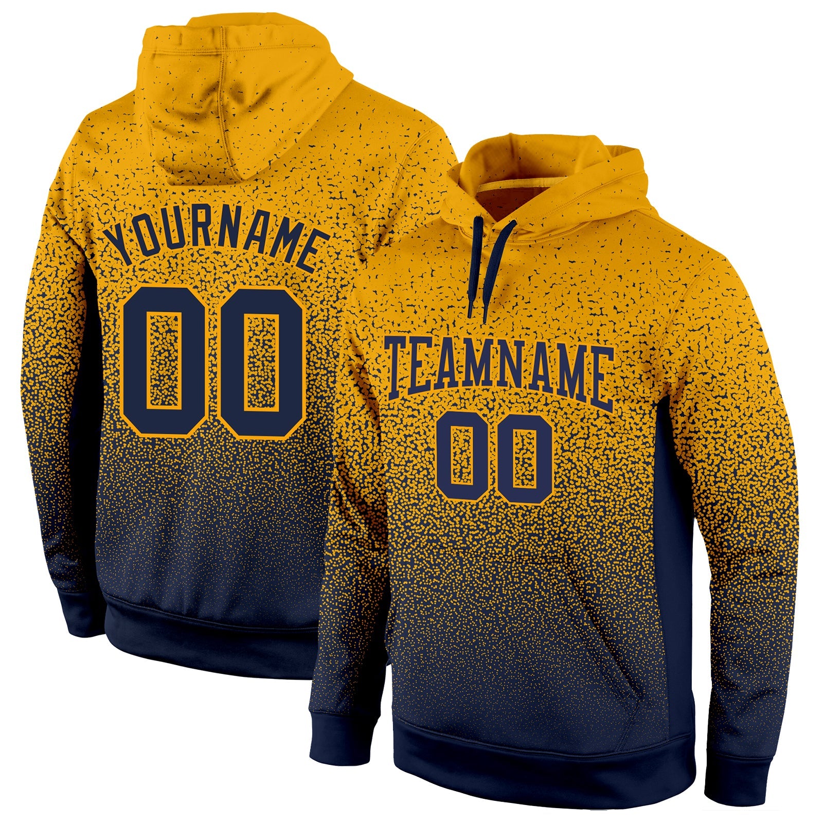 Custom Stitched Gold Navy Fade Fashion Sports Pullover Sweatshirt Hoodie - Main View