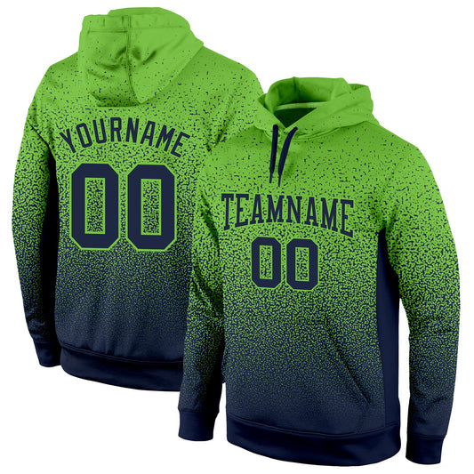 Custom Stitched Neon Green Navy Fade Fashion Sports Pullover Sweatshirt Hoodie - Main View