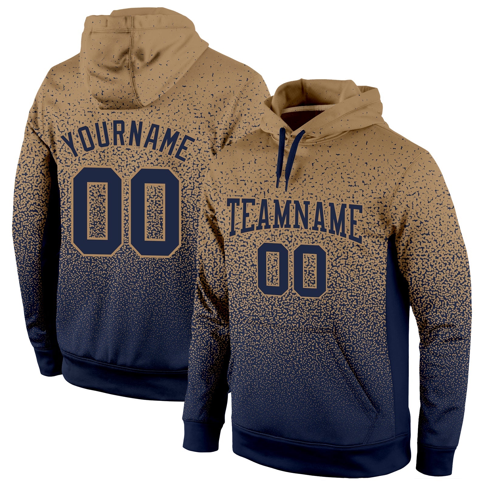 Custom Stitched Old Gold Navy Fade Fashion Sports Pullover Sweatshirt Hoodie - Main View