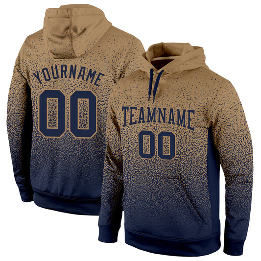 Custom Stitched Old Gold Navy Fade Fashion Sports Pullover Sweatshirt Hoodie - Main View