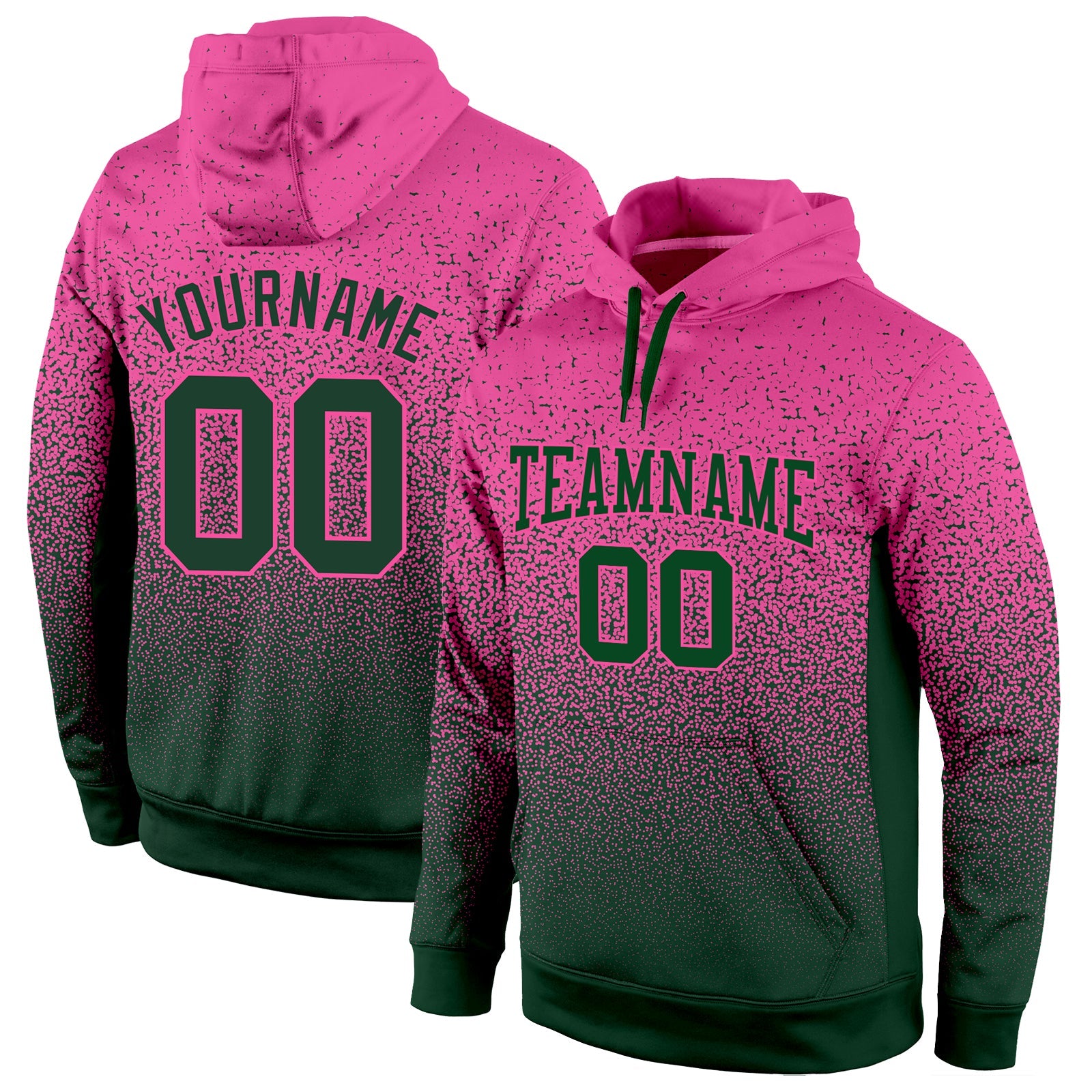 Custom Stitched Pink Green Fade Fashion Sports Pullover Sweatshirt Hoodie - Main View