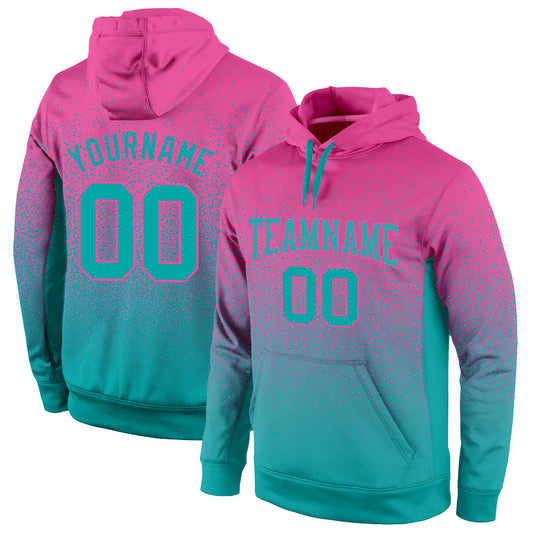 Custom Stitched Pink Aqua Fade Fashion Sports Pullover Sweatshirt Hoodie - Main View
