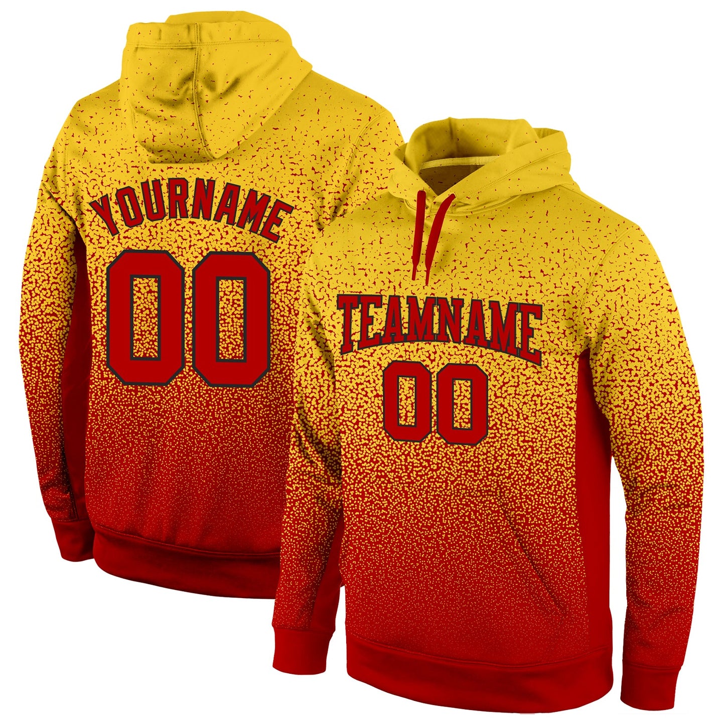 Custom Stitched Gold Red-Black Fade Fashion Sports Pullover Sweatshirt Hoodie - Main View