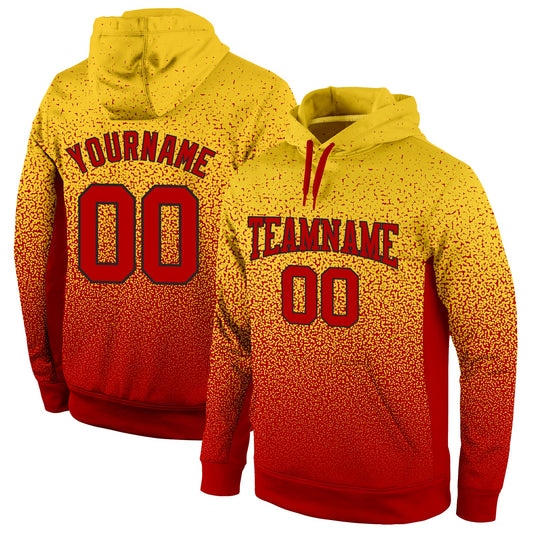 Custom Stitched Gold Red-Black Fade Fashion Sports Pullover Sweatshirt Hoodie - Main View