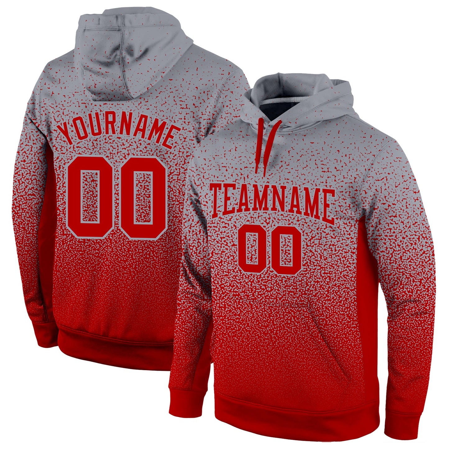 Custom Stitched Gray Red Fade Fashion Sports Pullover Sweatshirt Hoodie - Main View