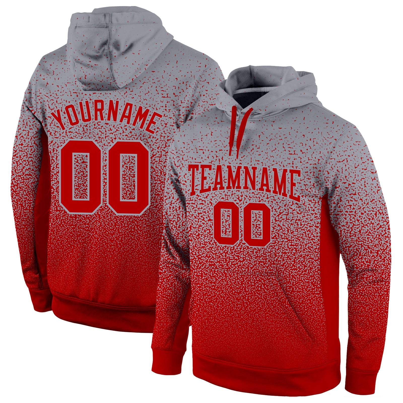 Custom Stitched Gray Red Fade Fashion Sports Pullover Sweatshirt Hoodie - Main View