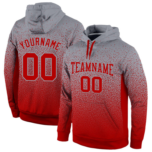 Custom Stitched Gray Red Fade Fashion Sports Pullover Sweatshirt Hoodie - Main View