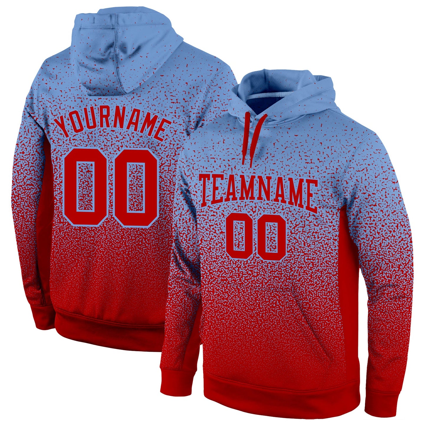 Custom Stitched Light Blue Red Fade Fashion Sports Pullover Sweatshirt Hoodie - Main View