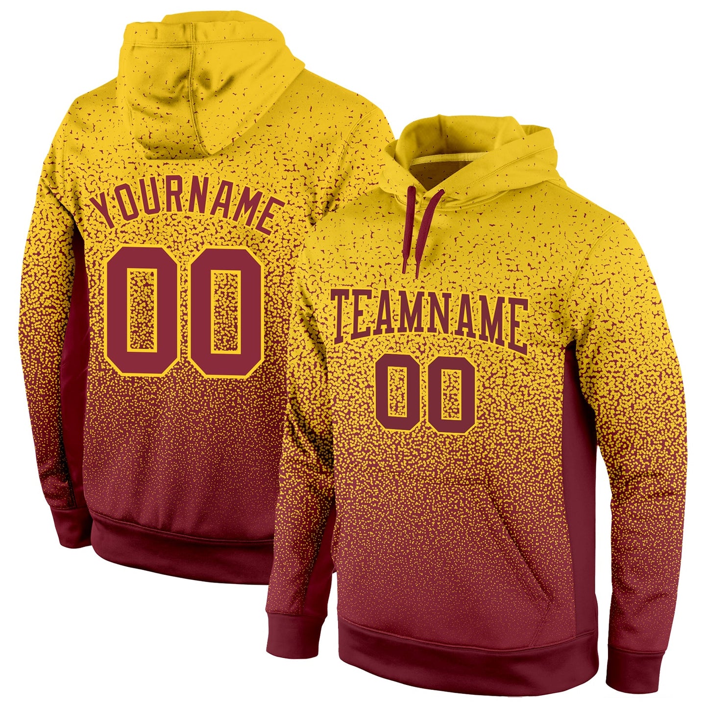 Custom Stitched Gold Burgundy Fade Fashion Sports Pullover Sweatshirt Hoodie - Main View