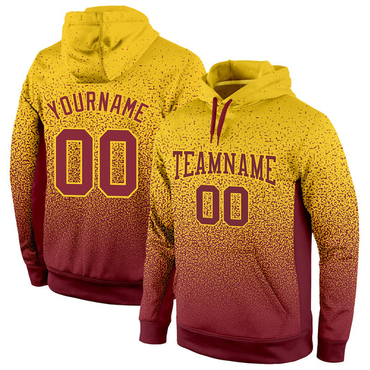 Custom Stitched Gold Burgundy Fade Fashion Sports Pullover Sweatshirt Hoodie - Main View