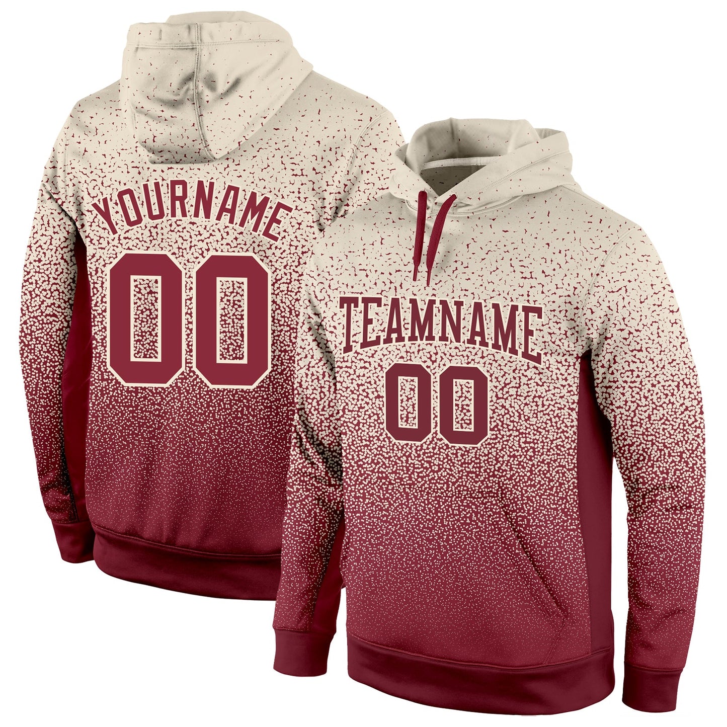 Custom Stitched Cream Burgundy Fade Fashion Sports Pullover Sweatshirt Hoodie - Main View
