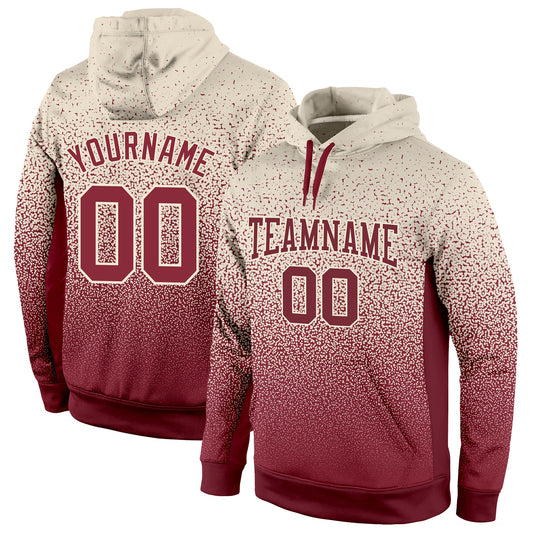 Custom Stitched Cream Burgundy Fade Fashion Sports Pullover Sweatshirt Hoodie - Main View