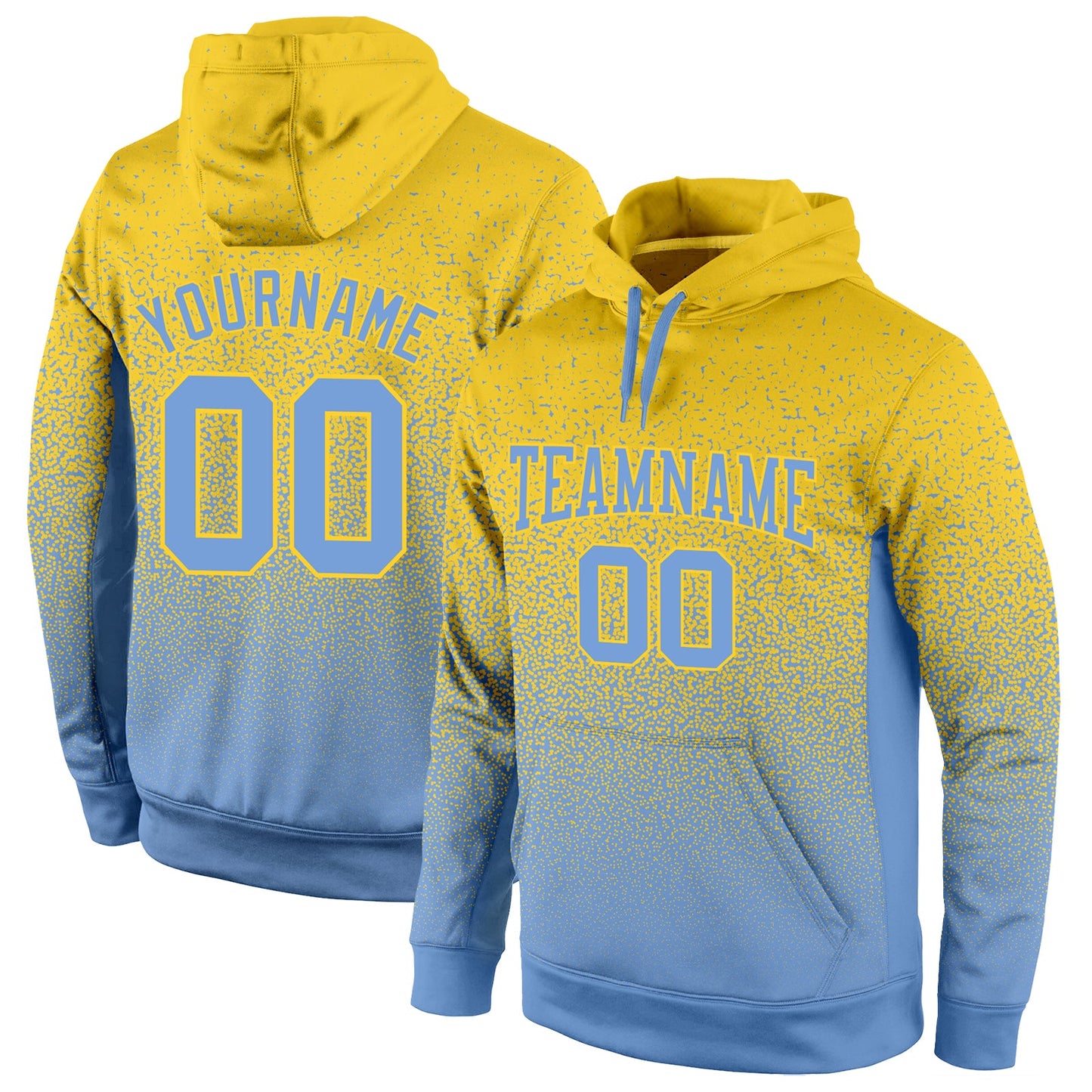 Custom Stitched Gold Light Blue Fade Fashion Sports Pullover Sweatshirt Hoodie - Main View