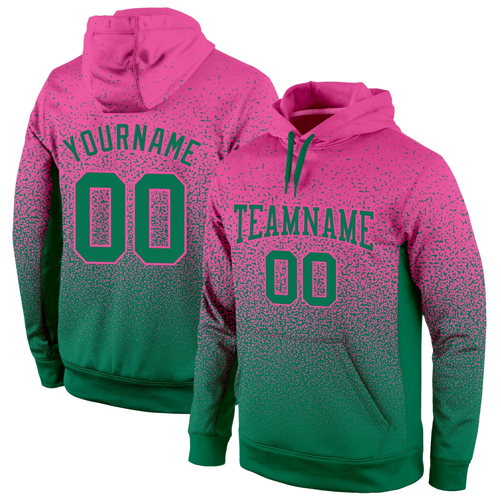 Custom Stitched Pink Kelly Green Fade Fashion Sports Pullover Sweatshirt Hoodie - Main View