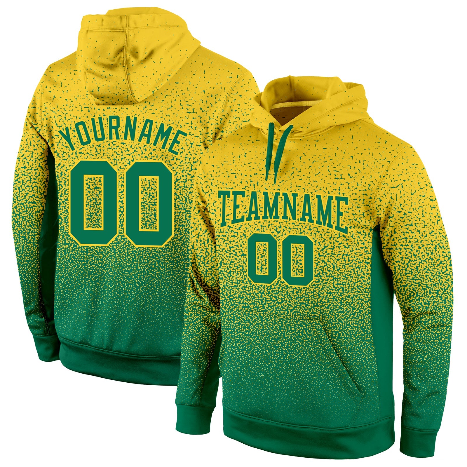 Custom Stitched Gold Kelly Green Fade Fashion Sports Pullover Sweatshirt Hoodie - Main View